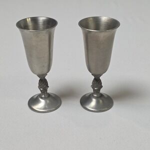 International Pewter Cordial Pineapple Stem Footed Goblets Set of 2